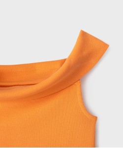 Tee-shirt sans manches à col bardot en maille côtelée fille